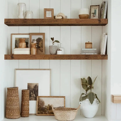 Set of 2 Rustic Floating Brown Bathroom Shelves 36" Stylish and Functional